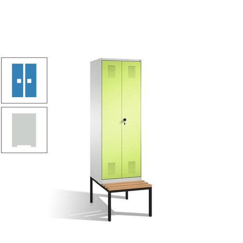 Doppel-Spind, Garderobenschrank, Buche Sitzbank untergebaut, 2 Abteile a 300 mm, Korpus anthrazitgrau, Tür anthrazitgrau, 2.090 x 600 x 815 mm (HxBxT)