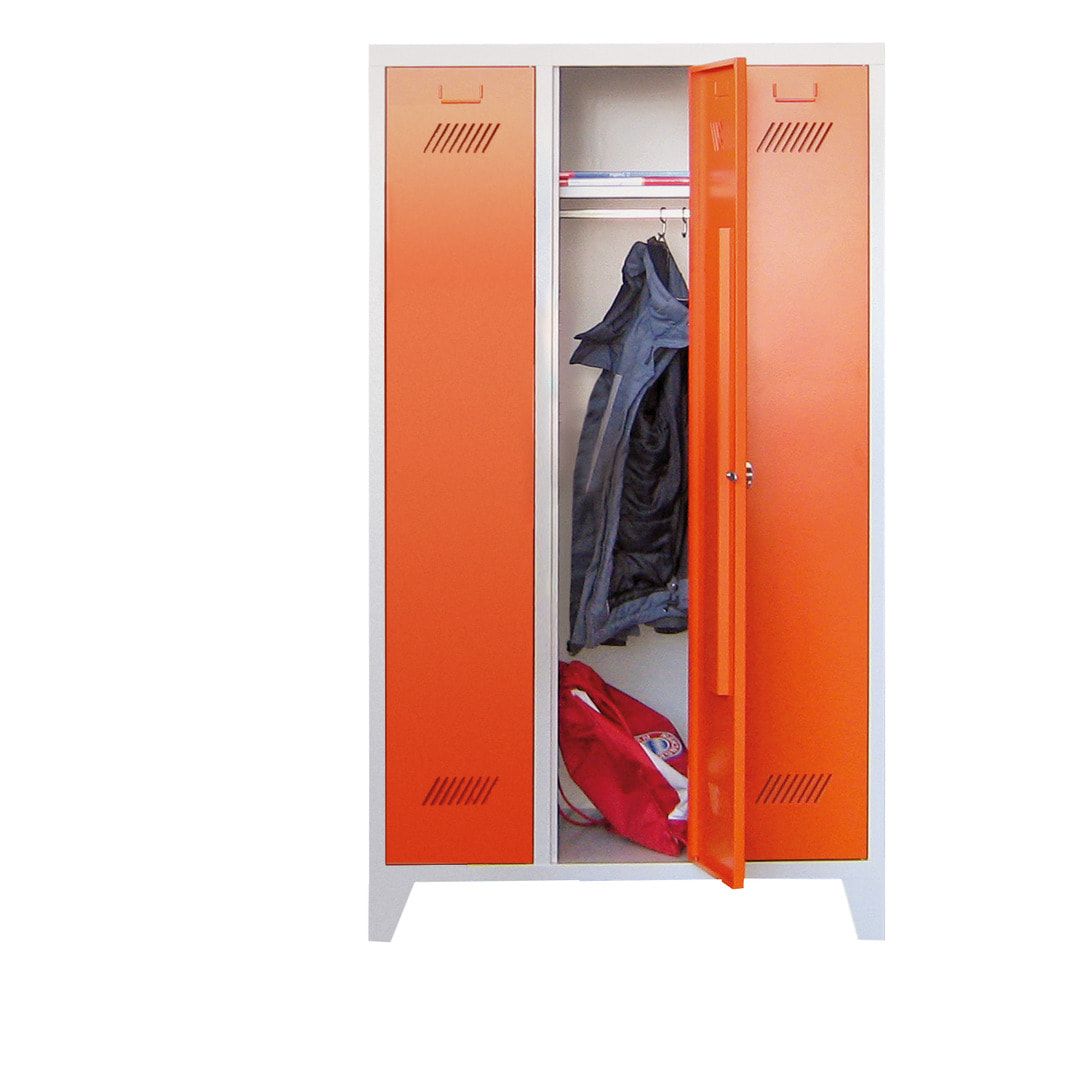 Spindschrank f. Schulen - mit Sockel - Höhe 1.600 mm - 2 Abteile a 300 mm - Drehriegel - anthrazitgrau