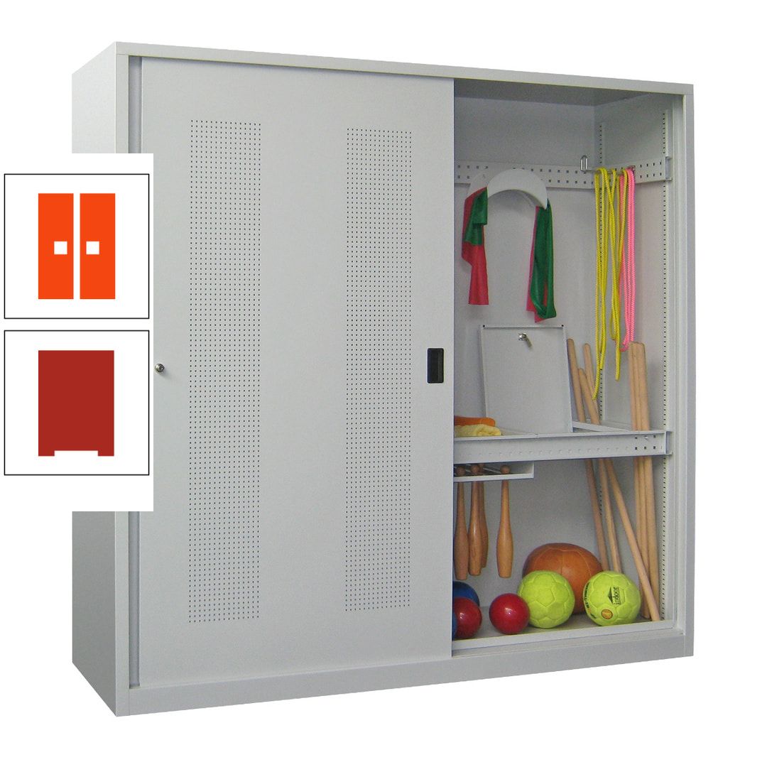 Ballschrank - Schiebetüren mit Lochfeld - Trennwand - 1.950x2.000x600 mm (HxBxT) - anthrazitgrau