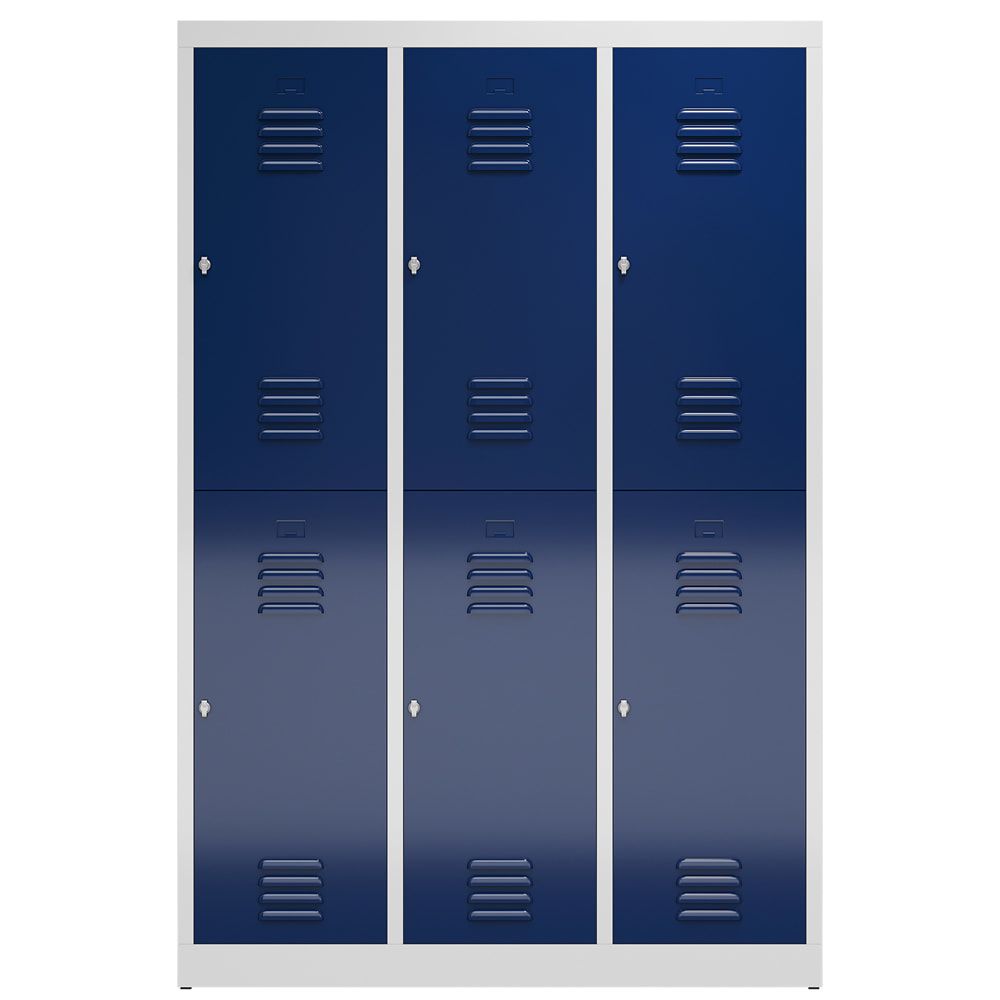 Garderobenschrank, Doppelstockspind, 3 Abteil, 6 Fächer, 1.800 x 1.185 x 500 mm (HxBxT), Drehriegel, Stahl, Korpus: lichtgrau, Front: anthrazitgrau