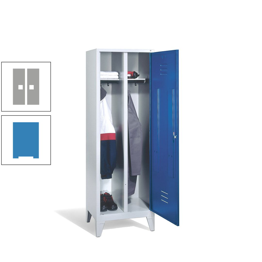 Doppel-Spind mit Großtür, Garderobenschrank mit Füßen, 2 Abteile a 300 mm, Korpus anthrazitgrau, Tür anthrazitgrau, 1.850 x 610 x 500 mm (HxBxT)