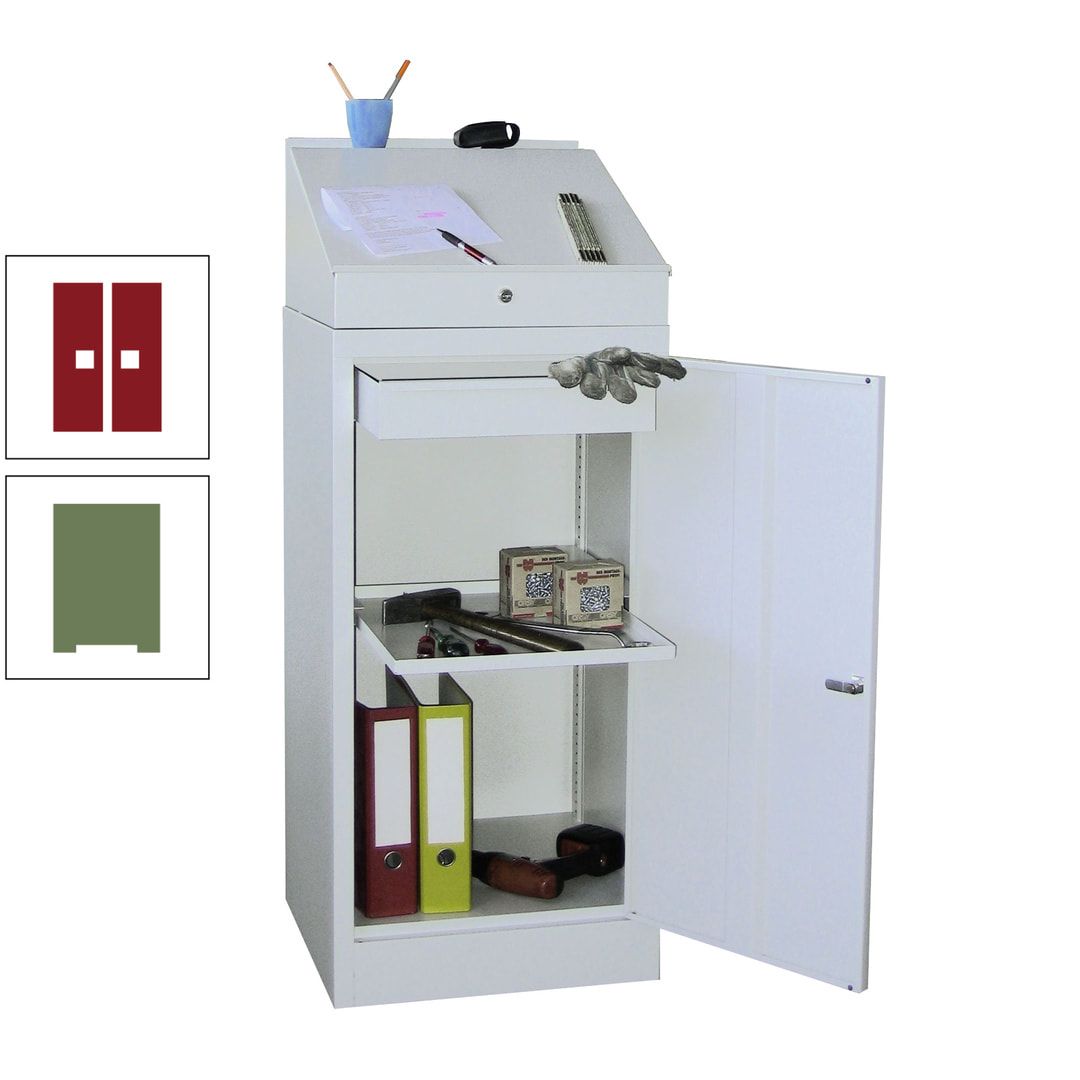 Stehpult mit Schrank - Vollblechtür - Zylinderschloss - 1 Einlegeboden, 1 Schublade - 1.270x500x500 mm (HxBxT) - anthrazitgrau