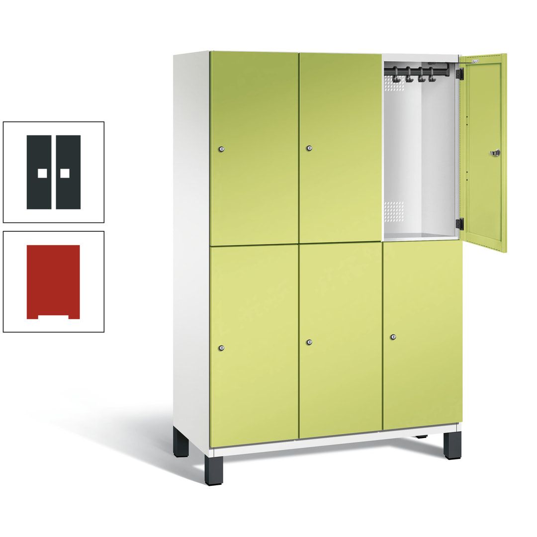 Fächerschrank, Stahlschrank, doppelstöckig, 6 Fächer, Füße, Korpus anthrazitgrau, Tür anthrazitgrau, 1.980 x 1.200 x 525 mm (HxBxT)