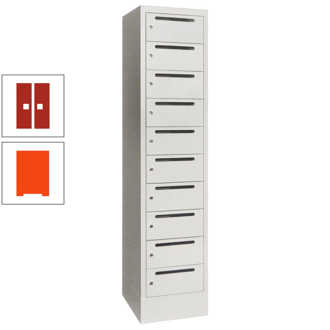Postverteilerschrank, Schließfachschrank, 1 Abteil a 400 mm, 10 Fächer, 1.850 x 400 x 500 mm (HxBxT), Korpus anthrazitgrau, Front anthrazitgrau