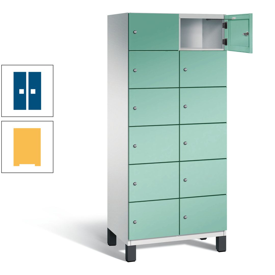 Fächerschrank, Stahlschrank, 12 Fächer, Türöffnungsbegrenzer, Füße, 1.980 x 800 x 525 mm (HxBxT), Korpus anthrazitgrau, Front anthrazitgrau