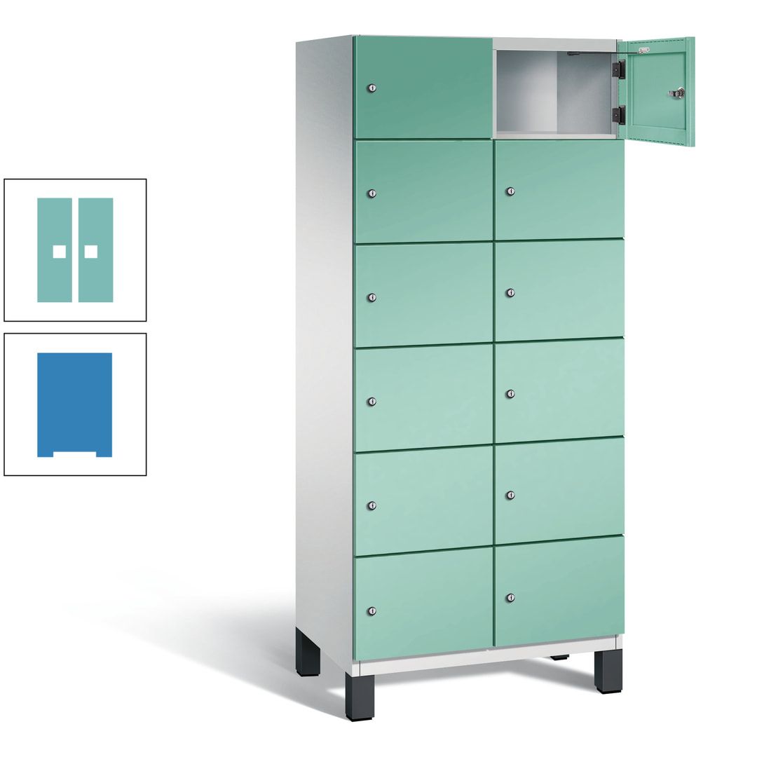 Fächerschrank, Stahlschrank, 12 Fächer, Türöffnungsbegrenzer, Füße, 1.980 x 800 x 525 mm (HxBxT), Korpus anthrazitgrau, Front anthrazitgrau