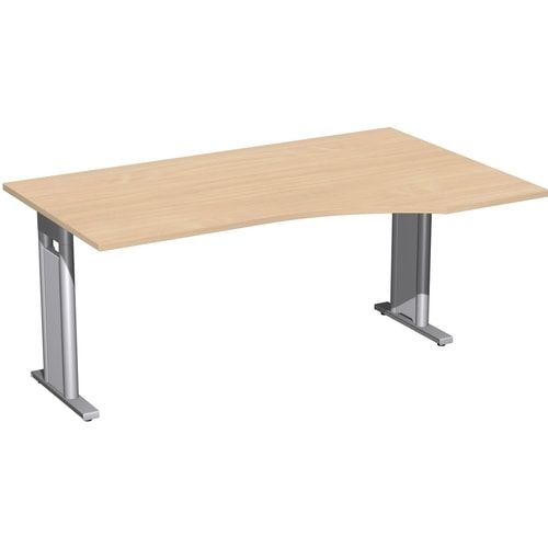 Eckschreibtisch, Ecke rechts, Füße einseitig verkürzt, C-Fuß Pro, 720 x 1.600 x 1.000 mm (HxBxT), Gestell silber, Dekor Ahorn