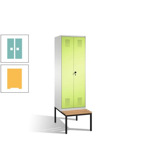 Doppel-Spind, Garderobenschrank, Buche Sitzbank untergebaut, 2 Abteile a 300 mm, Korpus anthrazitgrau, Tür anthrazitgrau, 2.090 x 600 x 815 mm (HxBxT)