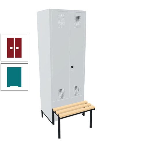 Doppel-Spind, Garderobenschrank, Buche Sitzbank integriert, 2 Abteile a 400 mm, Korpus anthrazitgrau, Tür anthrazitgrau, 1.850 x 800 x 815 mm (HxBxT)