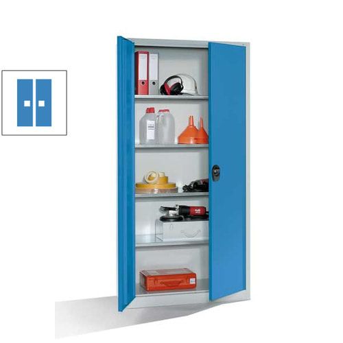 C+P Stahl Werkzeugschrank, Materialschrank, abschließbar, 4 Fachböden, Korpusfarbe lichtgrau, Türfarbe lichtblau, 1.950 x 935 x 400 mm (HxBxT)