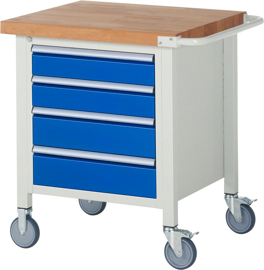 Mobile Werkbank - 4 Schubladen - Teilauszug - 120:2 / 150:2 - Höhe 880-1.080 mm - 750 x 700 mm - 450 kg - Buche - Anthrazitgrau
