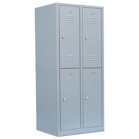 Garderobenschrank, Doppelstockspind, 2 Abteile, 4 Fächer, 1.800 x 800 x 500 mm (HxBxT), Stahl, Drehriegel, Farben wählbar