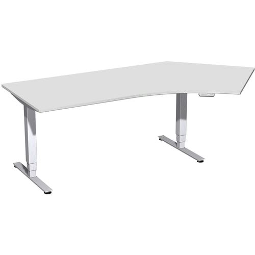 Winkelschreibtisch, Winkel rechts, Elektro Pro+, elektronisch höhenverstellbar, 625-1.285 x 2.166 x 1.130 mm (HxBxT), Gestell silber, Dekor Ahorn