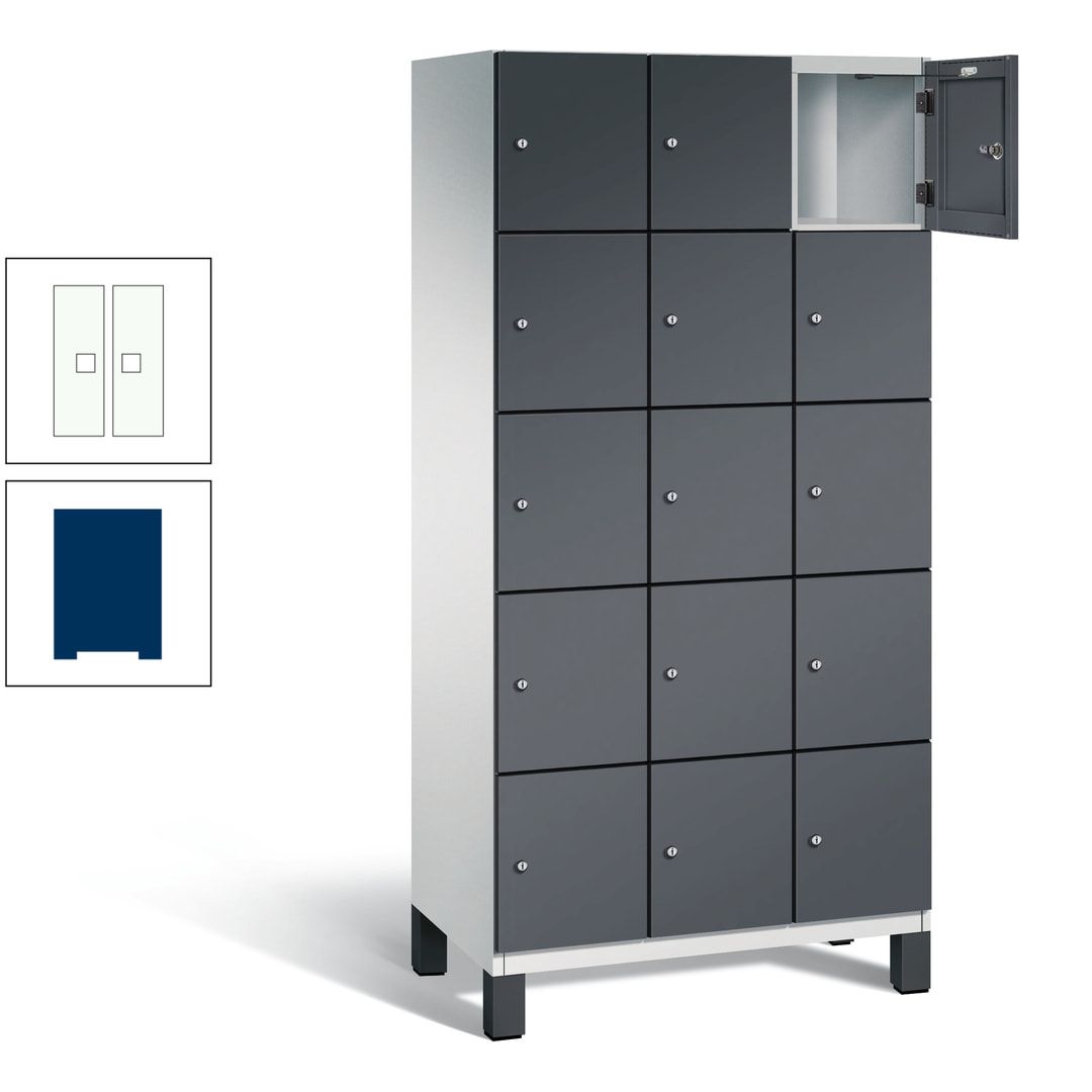 Fächerschrank, Stahlschrank, 15 Fächer, Türöffnungsbegrenzer, Füße, 1.980 x 900 x 525 mm (HxBxT), Korpus anthrazitgrau, Front anthrazitgrau