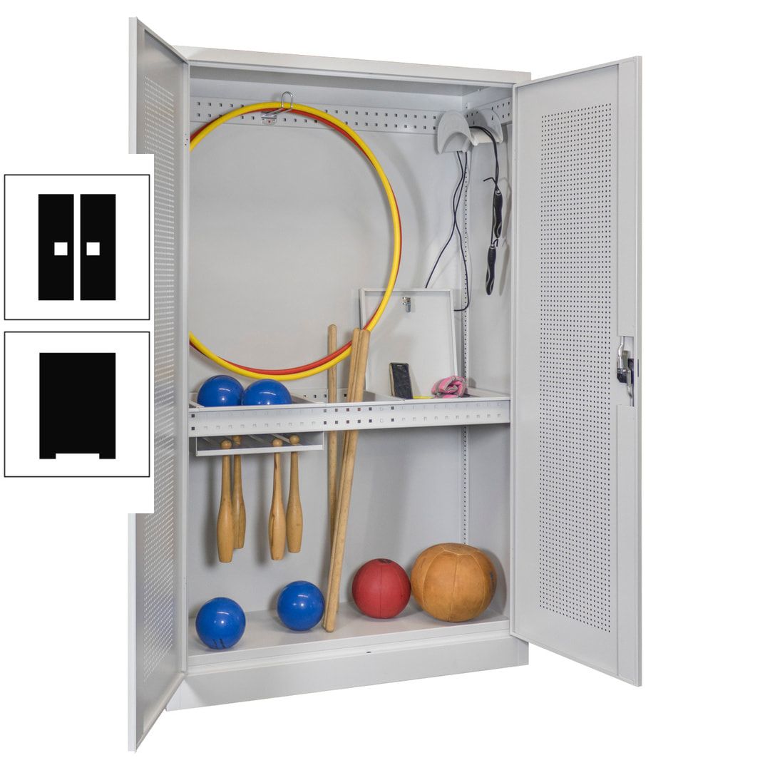 Sportschrank - Lochfeldtüren - Variante 1 - 1.950x1.200x500 mm (HxBxT) - anthrazitgrau