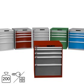 Lista Schubladenschrank - 850x717x725 mm (HxBxT) - 5 Schubladen - 75 oder 200 kg - 14.411/14.505/78.162 - Key oder Code Lock