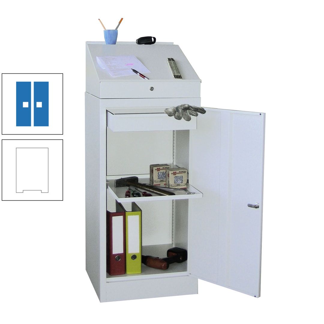 Stehpult mit Schrank - Vollblechtür - Zylinderschloss - 1 Einlegeboden, 1 Schublade - 1.270x500x500 mm (HxBxT) - anthrazitgrau