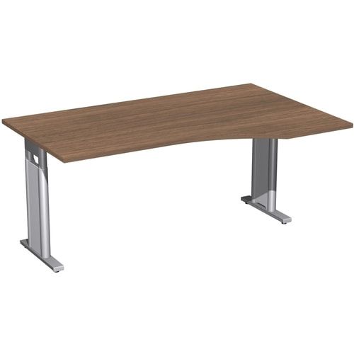Eckschreibtisch, Ecke rechts, Füße einseitig verkürzt, C-Fuß Pro, höhenverstellbar, 680-820 x 1.600 x 1.000 mm (HxBxT), Gestell silber, Dekor Ahorn