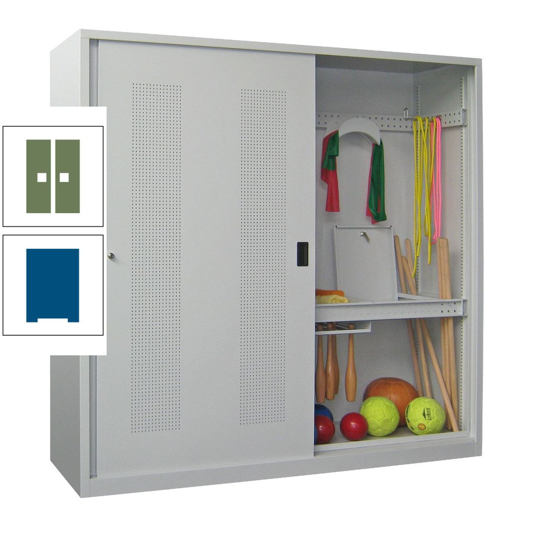 Ballschrank - Schiebetüren mit Lochfeld - Trennwand - 1.950x2.000x600 mm (HxBxT) - anthrazitgrau