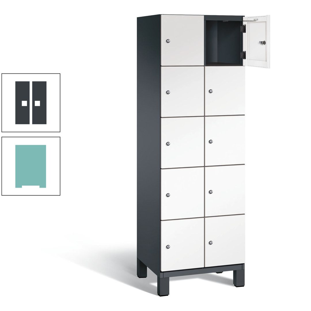Fächerschrank, Stahlschrank, 10 Fächer, Türöffnungsbegrenzer, Füße, 1.980 x 600 x 525 mm (HxBxT), Korpus anthrazitgrau, Front anthrazitgrau