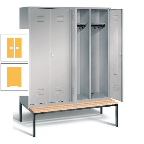 Doppel-Spindschrank, Buche Sitzbank untergebaut, 4 Abteile a 400 mm, Korpus lichtgrau, Tür anthrazitgrau, 2.090 x 1.590 x 815 mm (HxBxT)