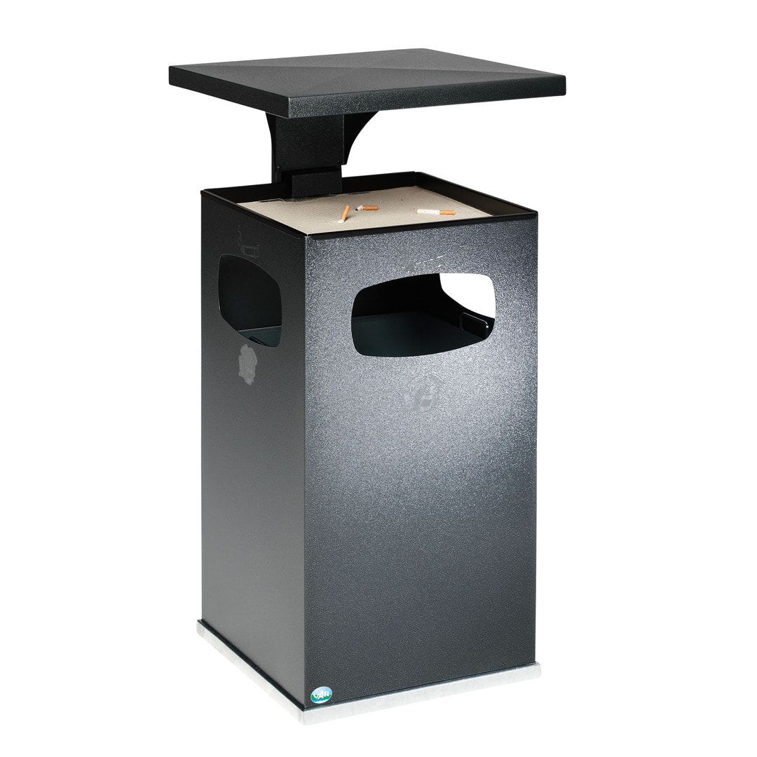 Abfallsammler mit Ascher und Dach - eckig - Volumen 72 l - 955 x 500 x 500 mm (HxBxT) - Antik silber