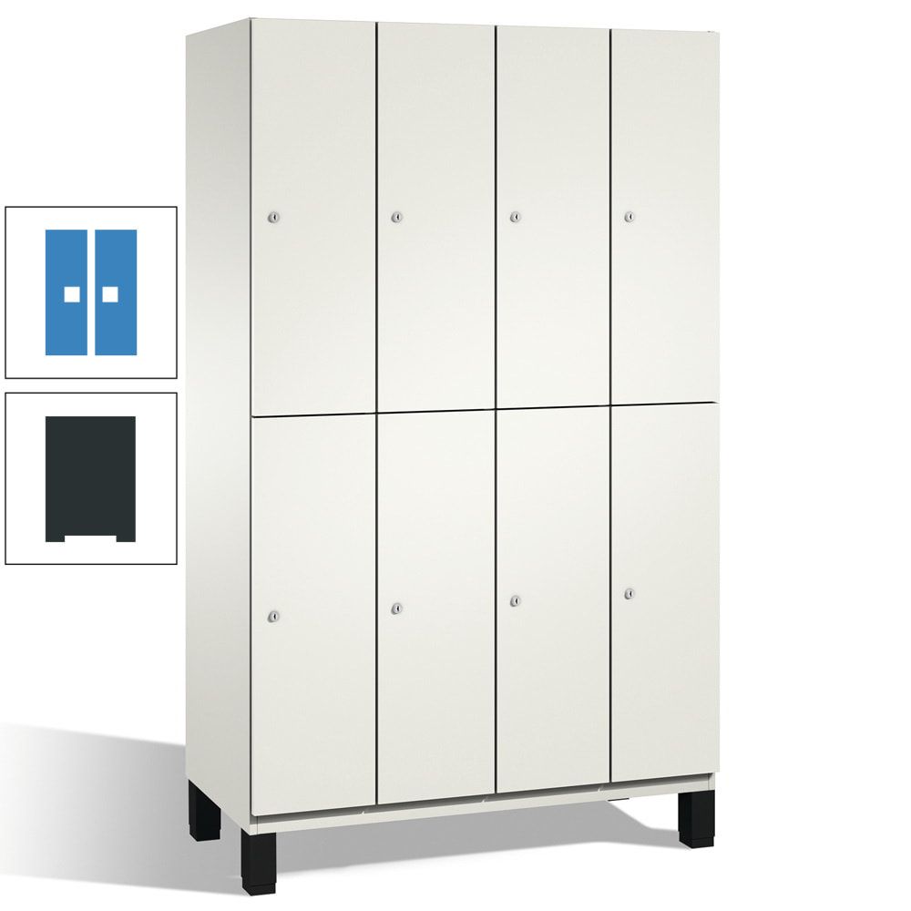 Fächerschrank, Stahlschrank, doppelstöckig, 8 Fächer, mit Füßen, Korpus enzianblau, Tür Fernblau, 1.980 x 1.200 x 525 mm (HxBxT)
