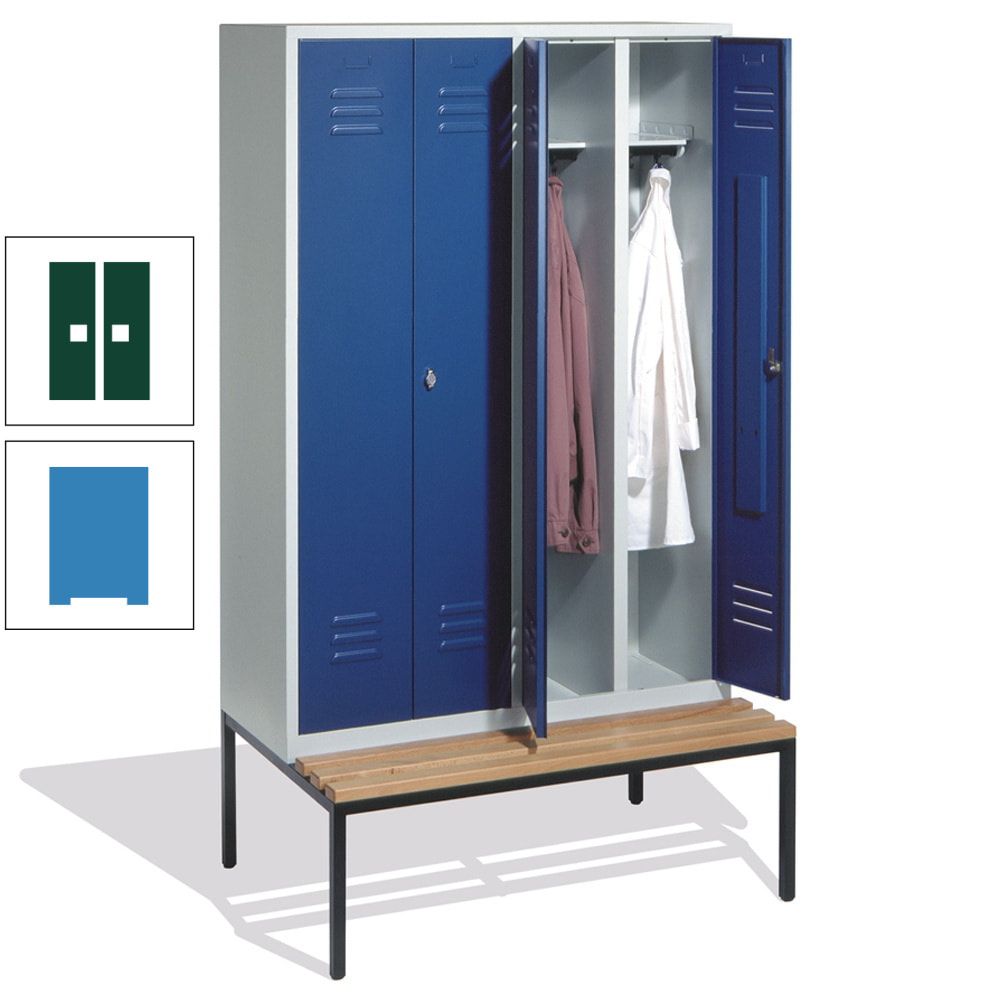 Doppel-Spindschrank, Buche Sitzbank untergebaut, 4 Abteile a 300 mm, Korpus lichtgrau, Tür anthrazitgrau, 2.090 x 1.190 x 815 mm (HxBxT)