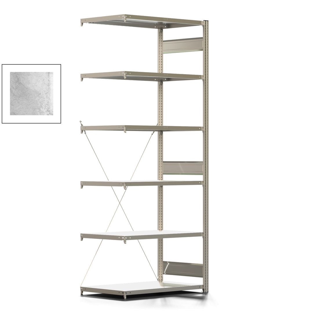 Fachbodenregal mit Tiefenriegel - 150 kg - 2.500 x 1.005 x 600 mm (HxBxT) - Anbauregal - Rahmen enzianblau - Böden verzinkt, Steckregal BERT