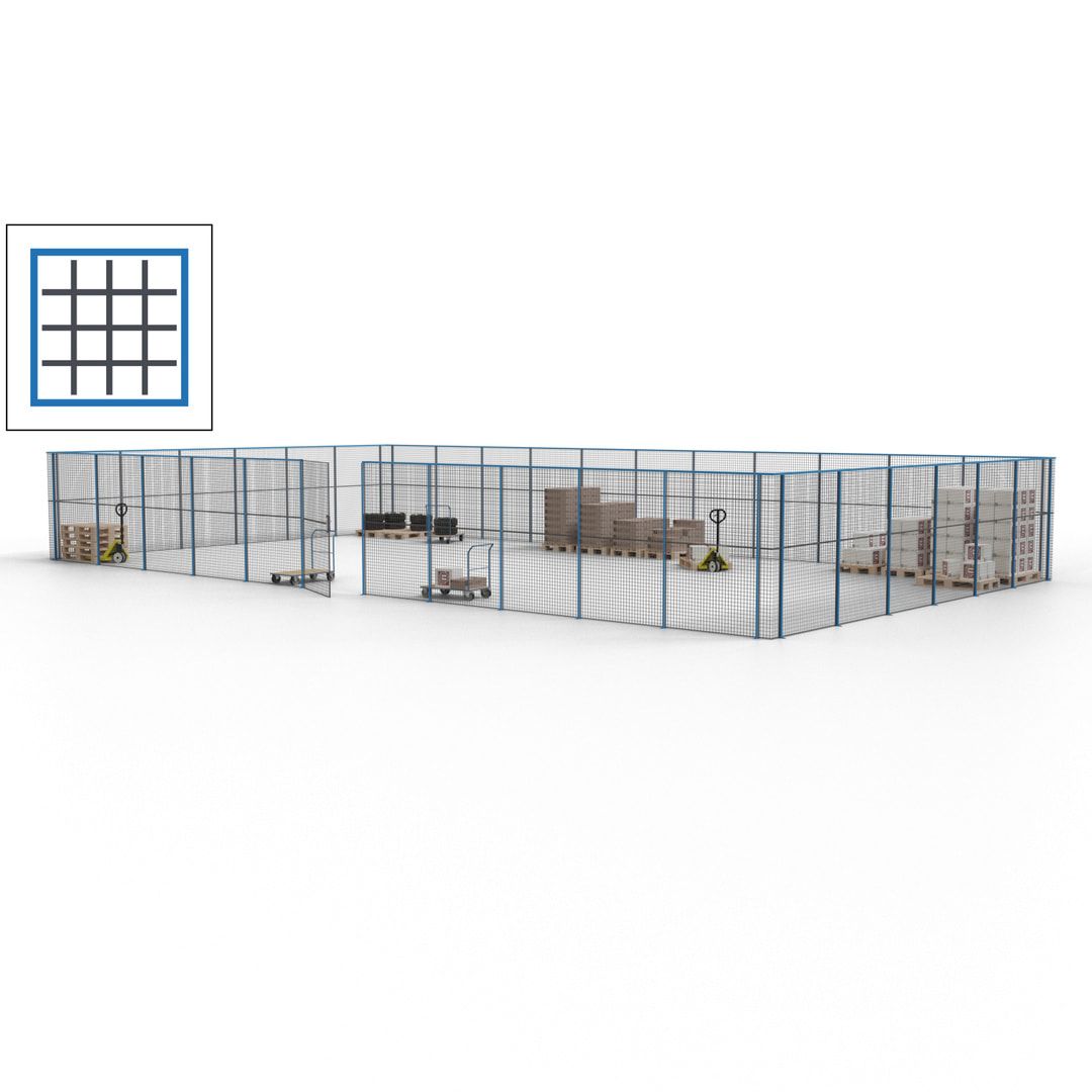 Maschinen Schutzgitter - Hallentrennwand - Sicherheitszaun - Tür - 51 m - 2.200 x 16.900 x 9.400 mm (HxBxT) - enzianblau