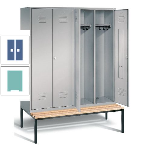 Doppel-Spindschrank, Buche Sitzbank untergebaut, 4 Abteile a 400 mm, Korpus lichtgrau, Tür anthrazitgrau, 2.090 x 1.590 x 815 mm (HxBxT)