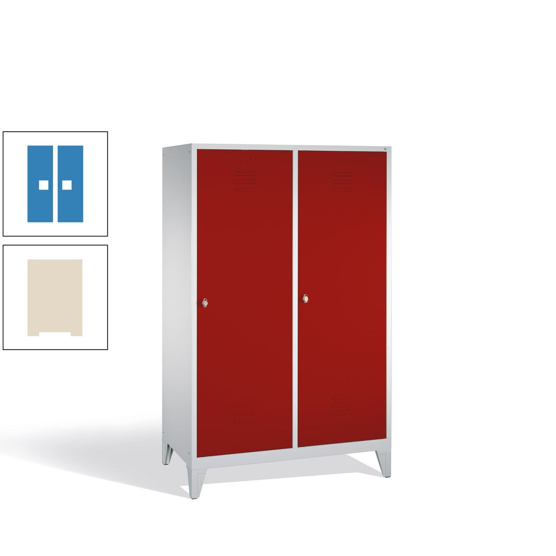 Doppel-Spind mit 2 Großtüren, Garderobenschrank mit Füßen, 4 Abteile a 300 mm, Korpus anthrazitgrau, Tür anthrazitgrau, 1.850 x 1.190 x 500 mm (HxBxT)