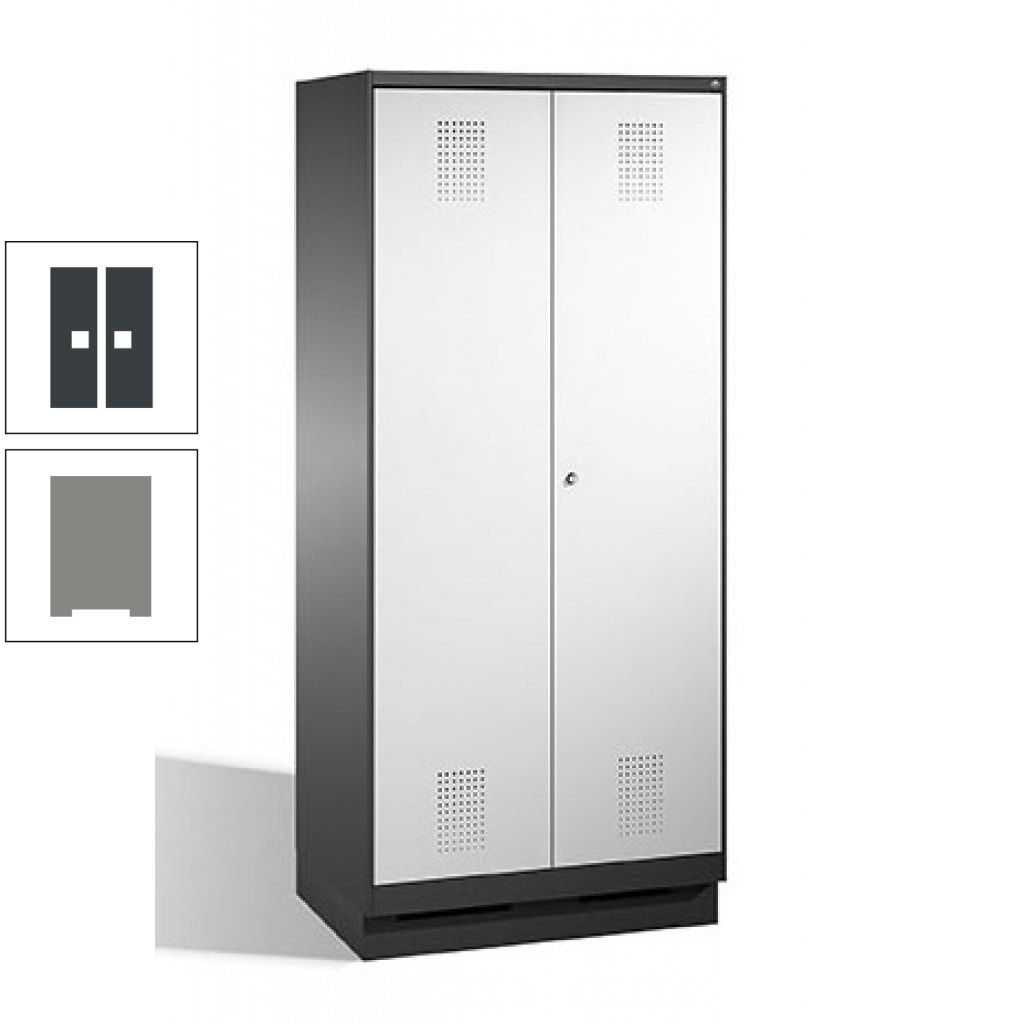 Doppel-Spind, Doppeltüren, Garderobenschrank mit Sockel, 2 Abteile a 400 mm, Korpus anthrazitgrau, Tür anthrazitgrau, 1.800 x 800 x 500 mm (HxBxT)