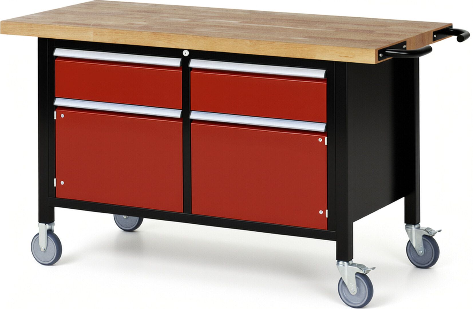 Mobile Werkbank, 2 Schränke - 2 Schubladen - Teilauszug - 180:2 - Höhe 880-1.080 mm - 1.500 x 700 mm - 450 kg - Buche - Anthrazitgrau
