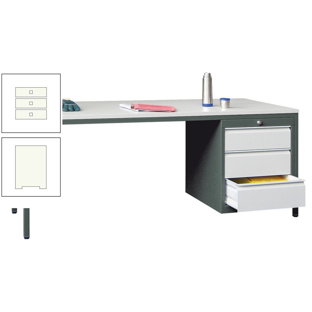 Meisterschreibtisch - 3 Schubladen 150 / 175 mm - 720 x 1.700 x 800 mm (HxBxT) - anthrazitgrau