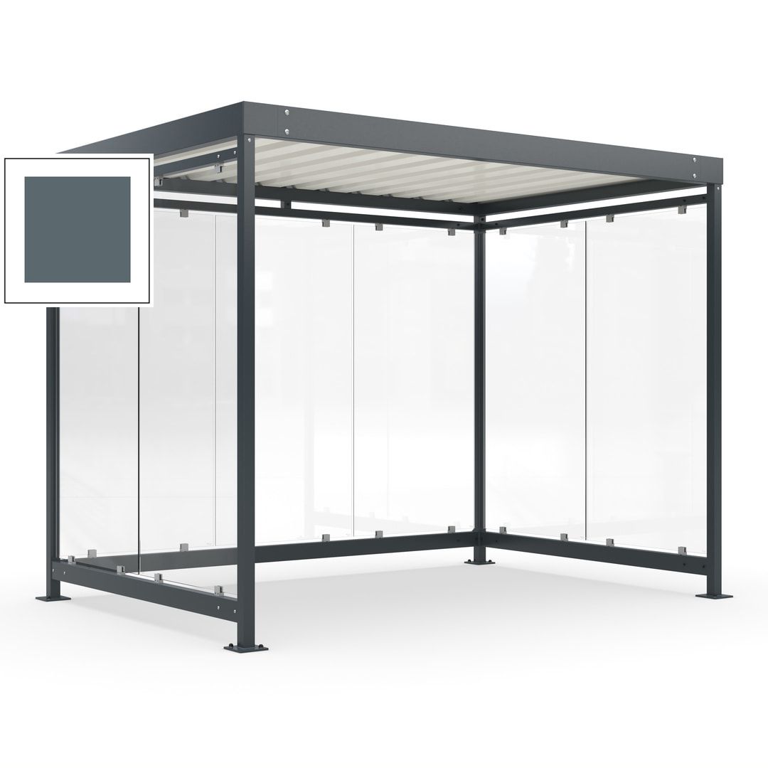Raucherunterstand, Bausatz, Fahrgastunterstand, Bushaltestelle, 2.510 x 3.180 x 2.165 mm (HxBxT), 7 Wände, Achatgrau