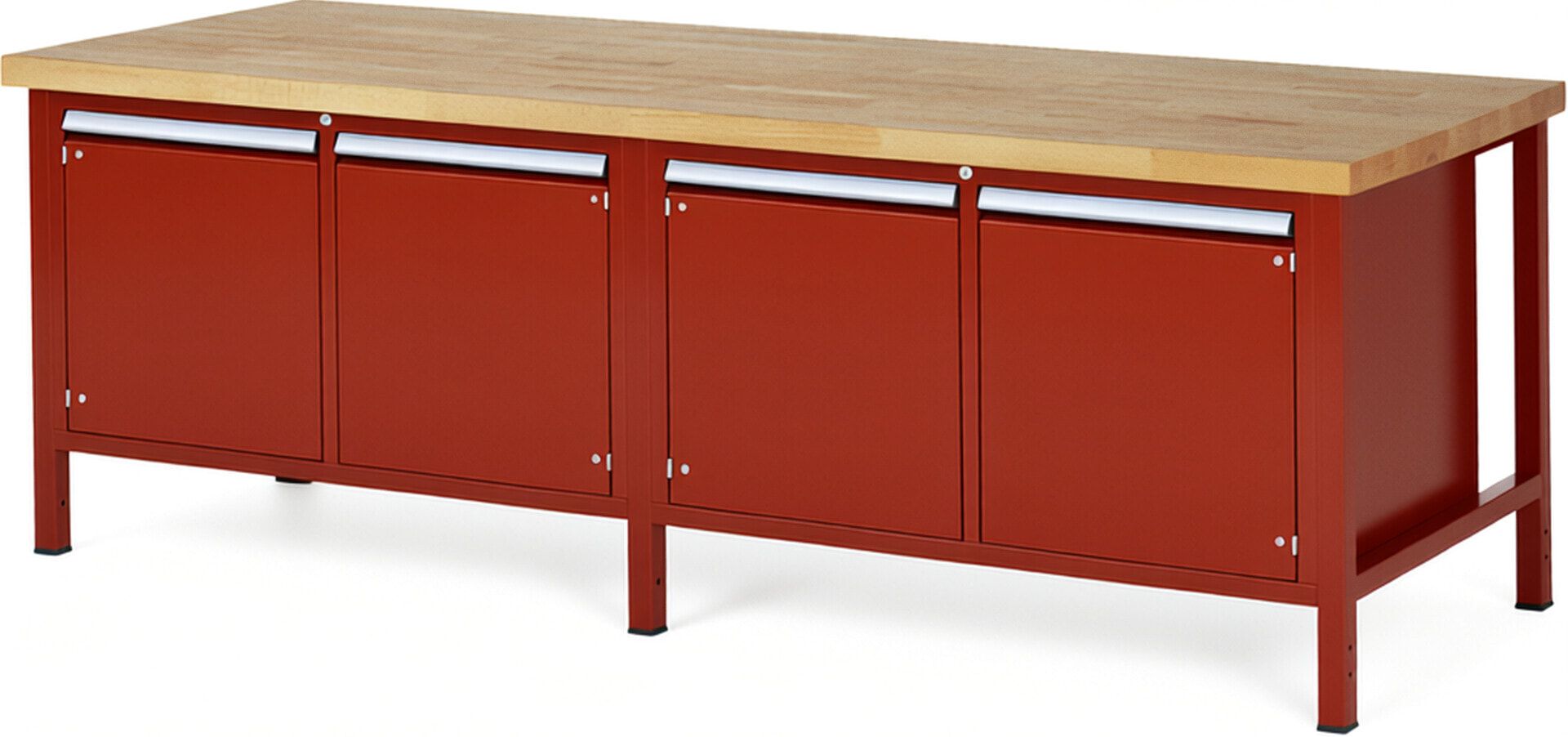 Werkbank mit 4 Schränken - höhenverstellbar 840-1.040 mm - 2.500 x 900 mm (BxT) - Traglast 1.250 kg - Buche - Anthrazitgrau