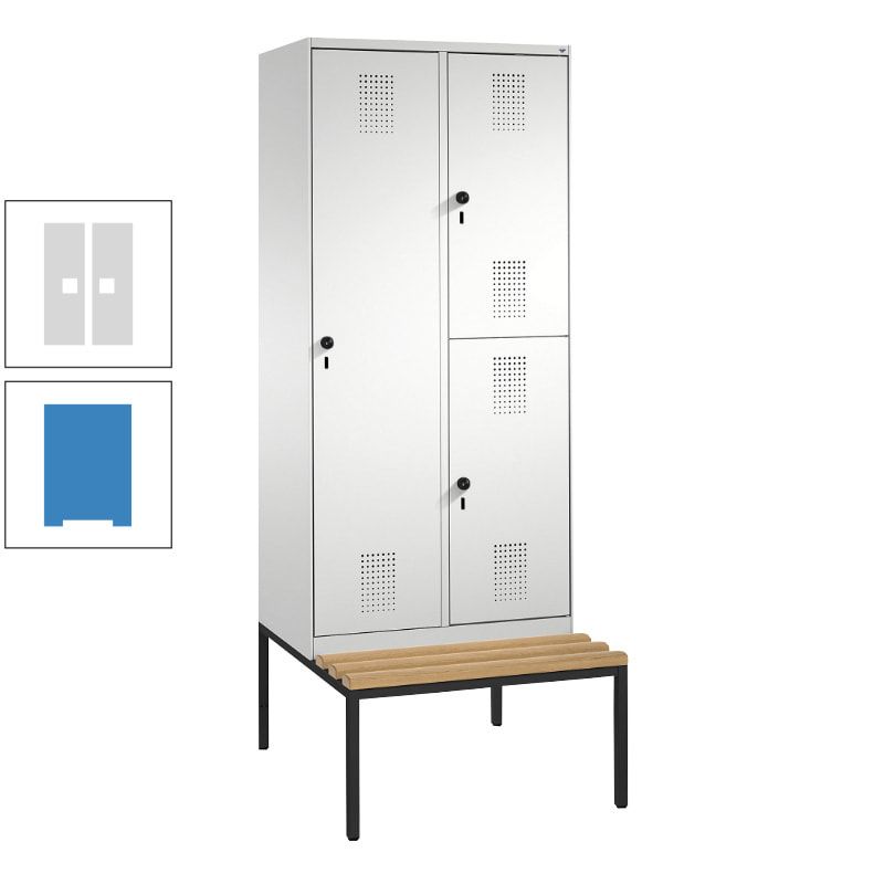 Garderobenschrank, Spind ein- und doppelstöckig Sitzbank, 2 Abteile, 3 Fächer, 2.090 x 800 x 500 mm (HxBxT), Front anthrazitgrau, Korpus anthrazitgrau