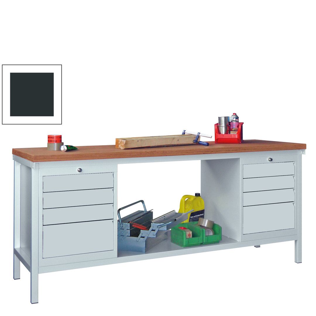 Werkbank - 2 Schubladenblöcke - 900 x 2.000 x 700 mm (HxBxT) - anthrazitgrau