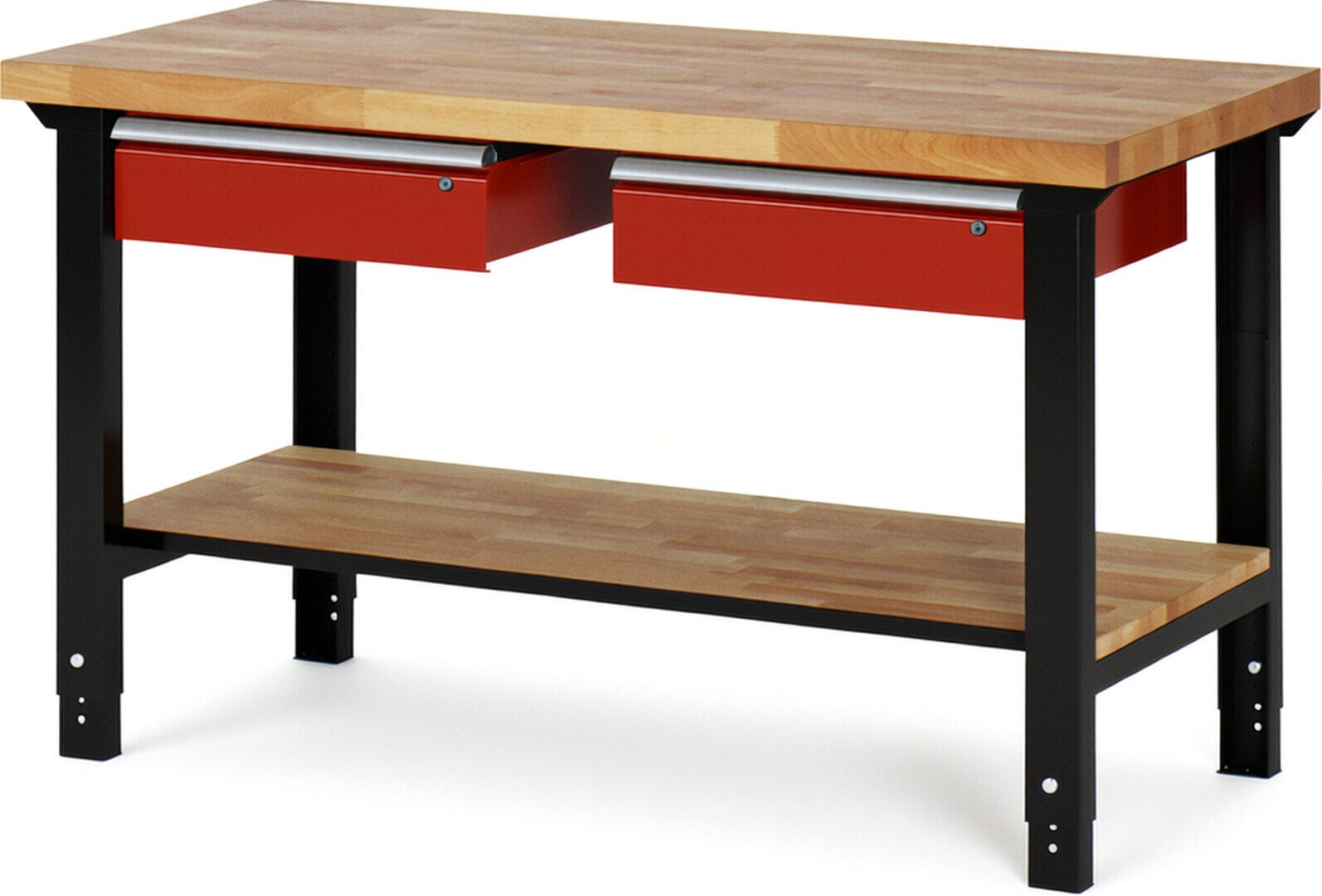 Werkbank mit Ablage - 2 Schubladen - 150:2 - höhenverstellbar 790 - 1.140 mm - 1.500 x 700 mm (BxT) - 750 kg - Buche - Anthrazitgrau