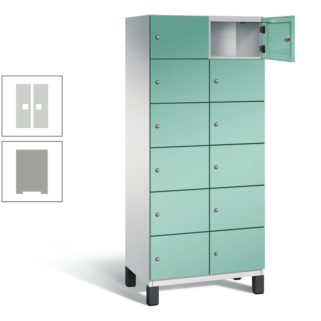 Fächerschrank, Stahlschrank, 12 Fächer, Türöffnungsbegrenzer, Füße, 1.980 x 800 x 525 mm (HxBxT), Korpus anthrazitgrau, Front anthrazitgrau