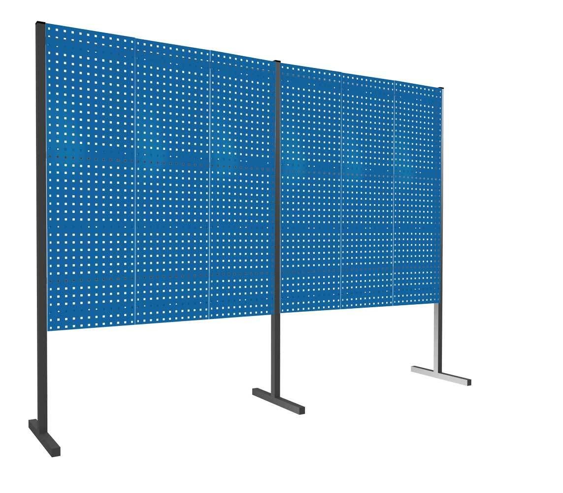 Modulare Trennwand, Werkzeugwand, Doppelfeld 180 Grad, 6 Lochplatten, Plattenhöhe 1.500 mm, 2.000 x 3.000 mm (HxB), Anthrazitgrau (RAL 7016)