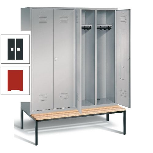 Doppel-Spindschrank, Buche Sitzbank untergebaut, 4 Abteile a 400 mm, Korpus lichtgrau, Tür anthrazitgrau, 2.090 x 1.590 x 815 mm (HxBxT)