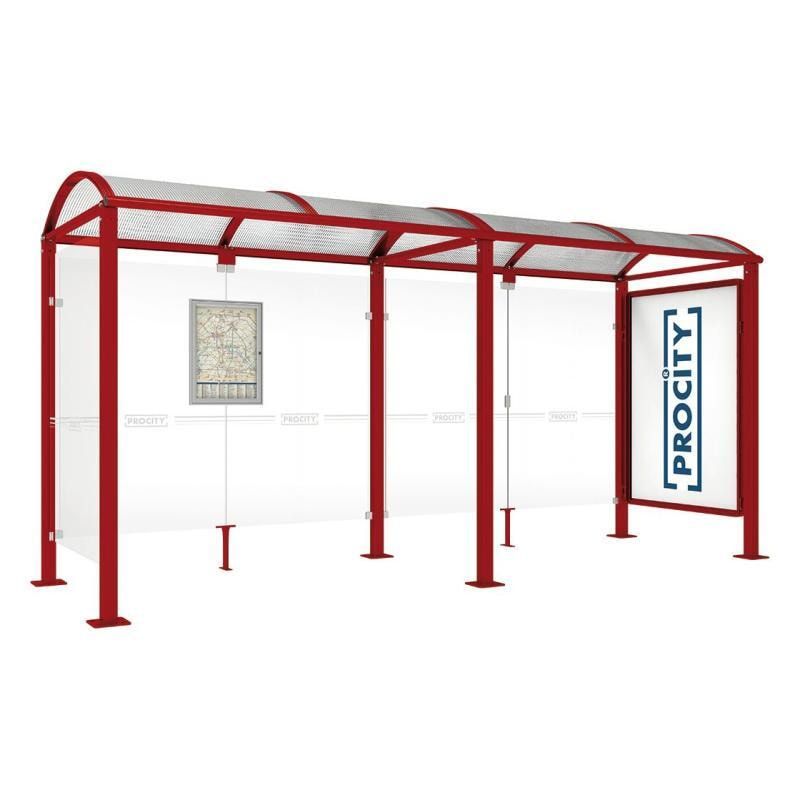 Buswartehalle, Unterstand, 1 Seitenwand, Schaukasten, feuerverzinkt, 2.500 x 2.500 x 1.600 mm (HxBxT), ESG, Fahrplanschaukasten, Farbe enzianblau
