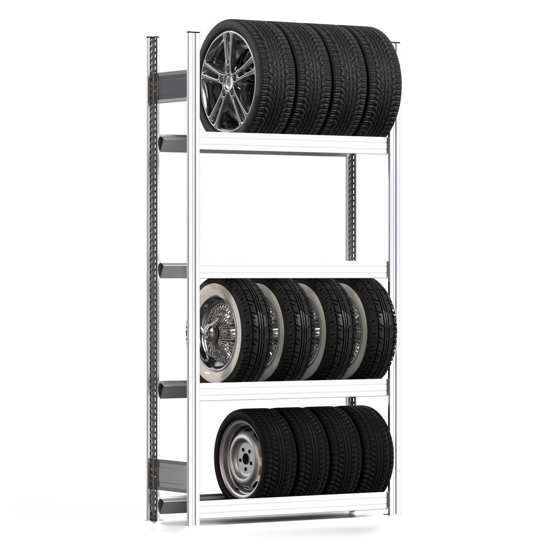 Felgenregal mit Tiefenriegel - 250 kg - 2.000 x 1.005 x 300 mm (HxBxT) - 4 Ebenen - Anbauregal - Steckregal BERT