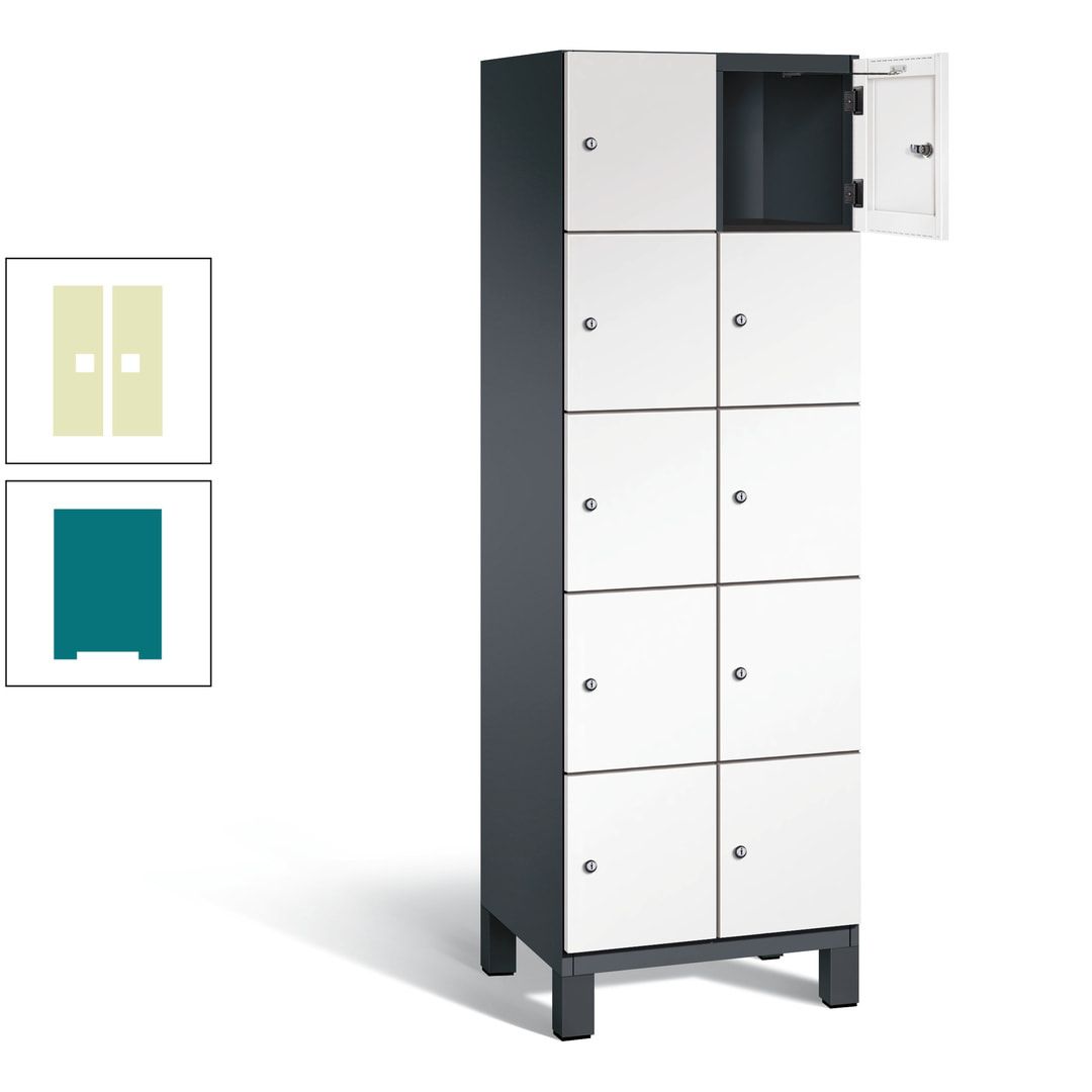 Fächerschrank, Stahlschrank, 10 Fächer, Türöffnungsbegrenzer, Füße, 1.980 x 600 x 525 mm (HxBxT), Korpus anthrazitgrau, Front anthrazitgrau
