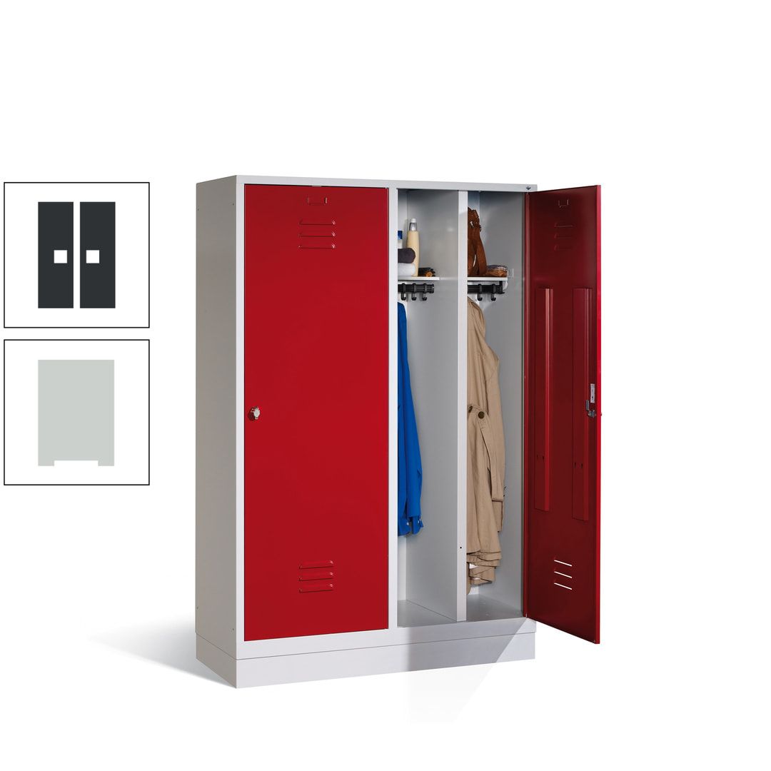 Doppel-Spind mit Großtüren, Garderobenschrank mit Sockel, 4 Abteile a 300 mm, Korpus anthrazitgrau, Tür anthrazitgrau, 1.800 x 1.190 x 500 mm (HxBxT)