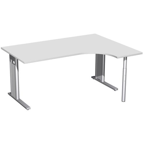 Eckschreibtisch, Ecke rechts, Füße einseitig verkürzt, C-Fuß Pro, 720 x 1.600 x 1.200 mm (HxBxT), Gestell silber, Dekor Ahorn