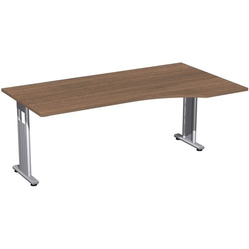 Eckschreibtisch, Bürotisch, Füße einseitig verkürzt, C-Fuß Flex, Ecke rechts, 720 x 1.800 x 1.000 mm (HxBxT), Gestell silber, Dekor Ahorn