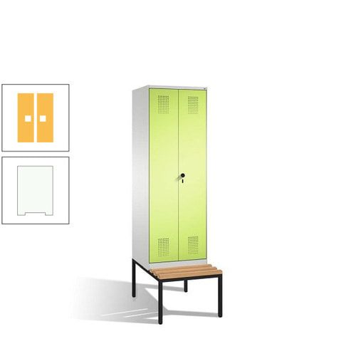Doppel-Spind, Garderobenschrank, Buche Sitzbank untergebaut, 2 Abteile a 300 mm, Korpus anthrazitgrau, Tür anthrazitgrau, 2.090 x 600 x 815 mm (HxBxT)